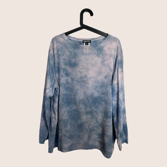 🌫️ LARGE RECYCLED HAND TIE DYED AMERICAN APPAREL DO OVER STUDIO 100% SILK TOP - Picture 1 of 5